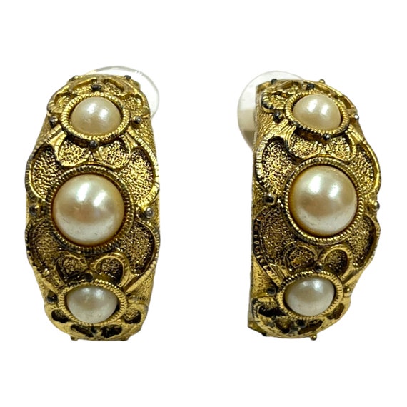 Vintage 1928 Pearl Hoop Earrings Victorian Edward… - image 2