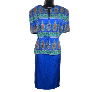 Traje de falda de seda vintage de Adrianna Papell, estilo Art Nouveau, talla grande 16 imagen 1