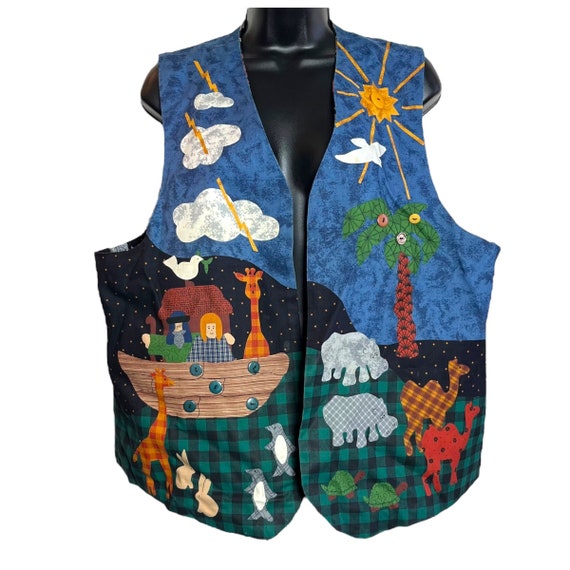 Vintage Quilted Noah’s Ark Vest 1980s 1990s Kitsc… - image 1