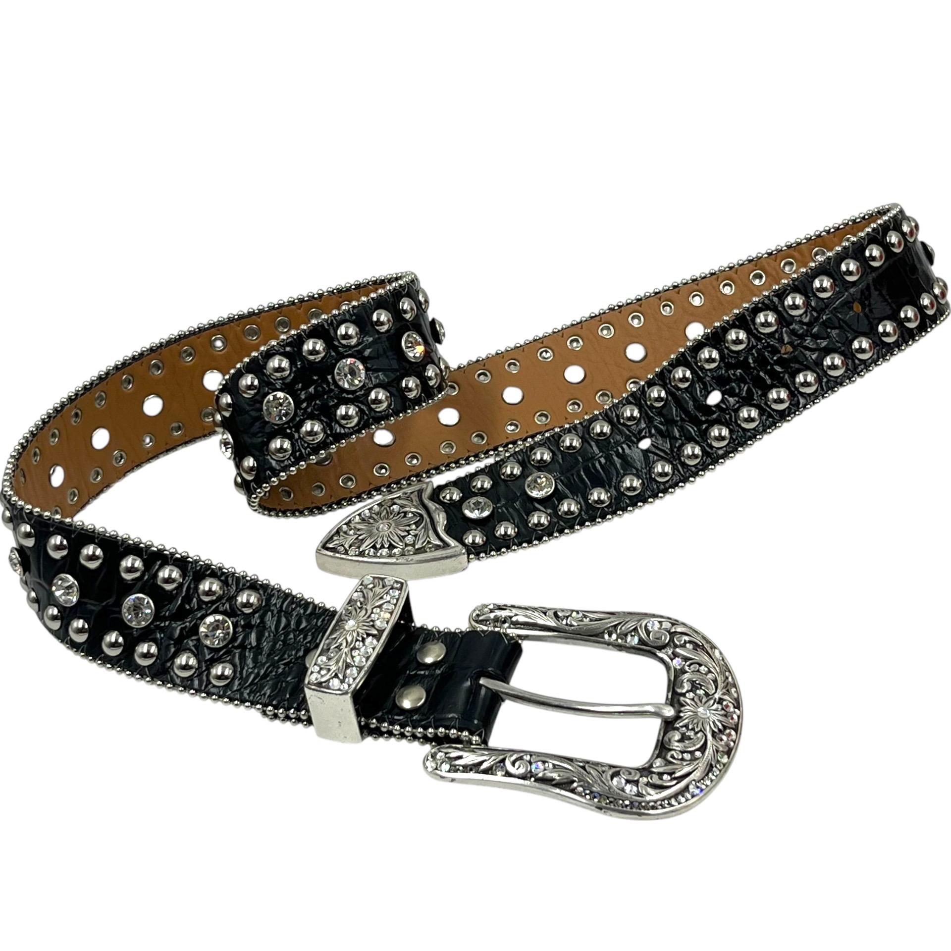 Vintage Nocona Rhinestone Western Belt 1990s Y2K Black  display picture 1