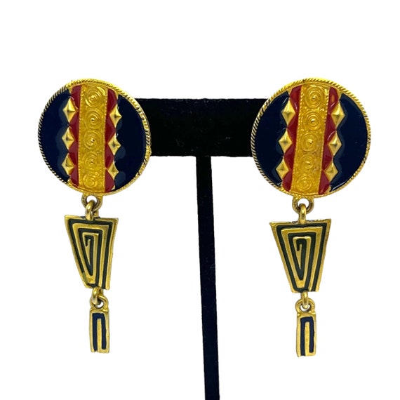 OUTSTANDING Vintage Boho Enamel Earrings 1980s 19… - image 1