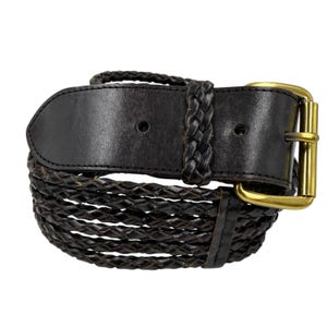 Vintage Brighton 80s 90s Black Braided Stretch Leather Belt Brass Buckle Size L image 2