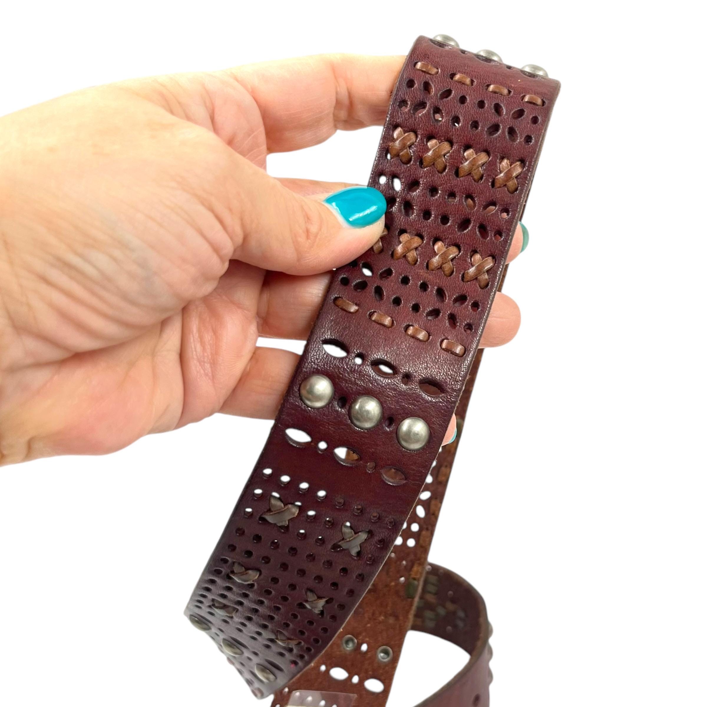 Vintage Brown Studded Belt: Y2K Vegan Leather Western Boho  display picture 2