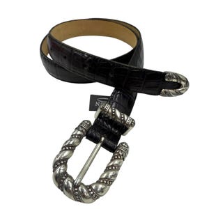 90s Brighton Elephant Belt Buckle Talbots Black Embossed Leather Belt Vintage 90 main image 3