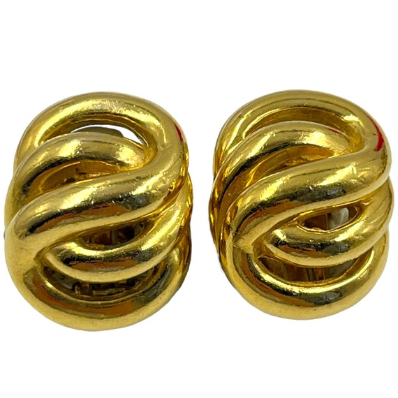 Vintage Ciner Gold Knot Earrings 1980s 1990s Chun… - image 1