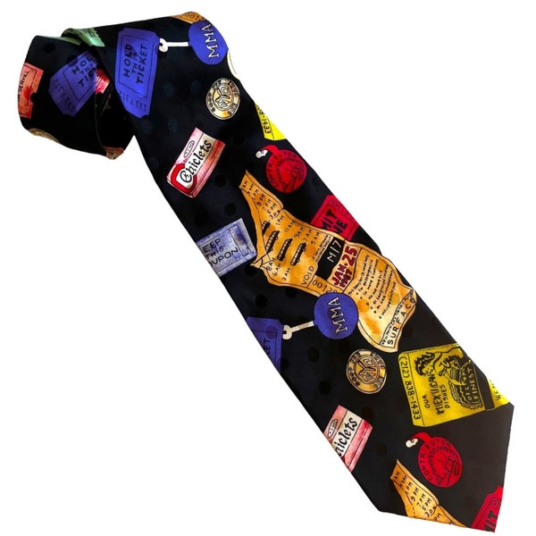 Vintage 1990 Nicole Miller Tie New York MMA Museum Theatre Theme 100% Silk Necktie 90s Fashion Design