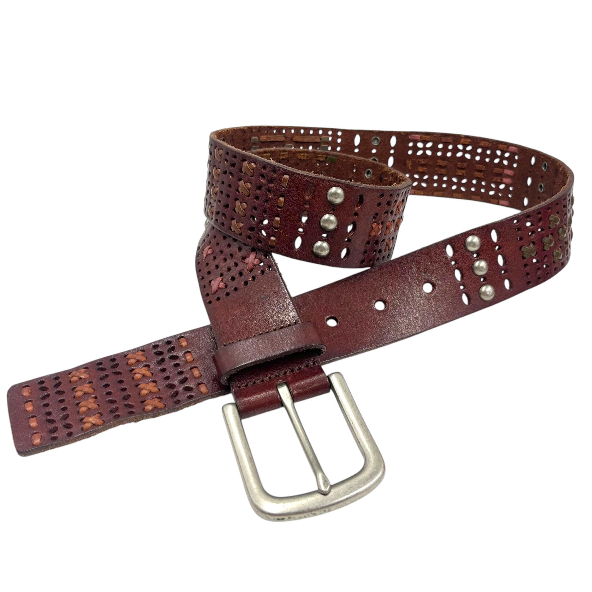 Vintage Brown Studded Belt: Y2K Vegan Leather Western Boho 