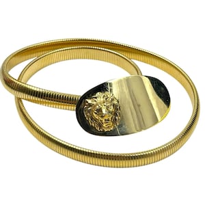 Vintage Gold Lion Head Belt: 1970s Glam Statement, Size M