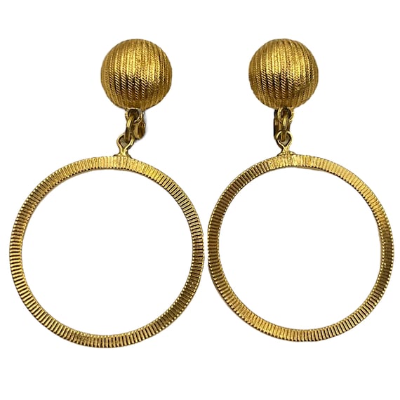 Vintage Gold Monet Hoop Earrings 1960s 1970s Stat… - image 1