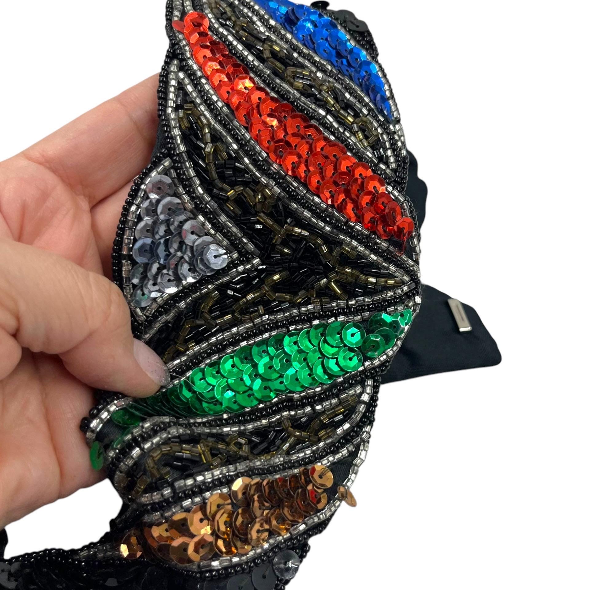 Vtg 80s Magid Beaded Silk Belt OS Colorful Adjustable Cummerbund Style Seed Bead Vtg Magid Black Satin Bugle Beads Belt Cummerbund Belt  main image 4