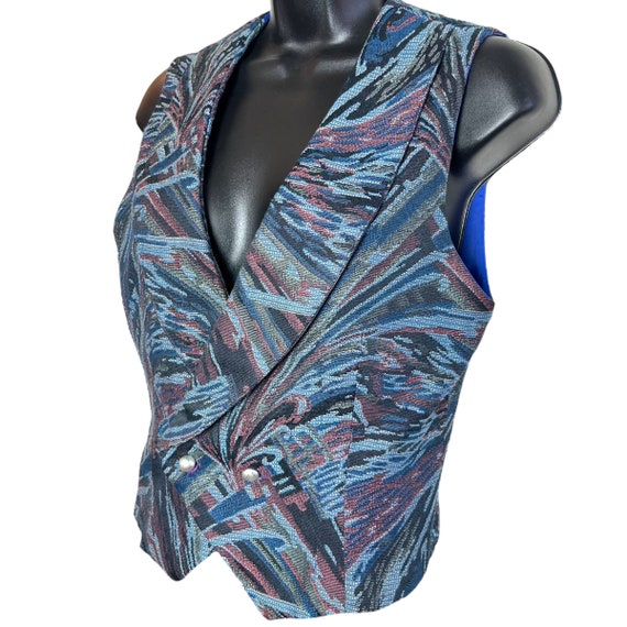 Vintage Blue Abstract Tapestry Vest 1970s 1980s S… - image 2