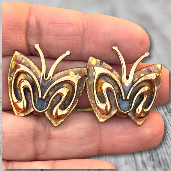 Vintage Copper MCM Butterfly Earrings 1960s 1970s… - image 2