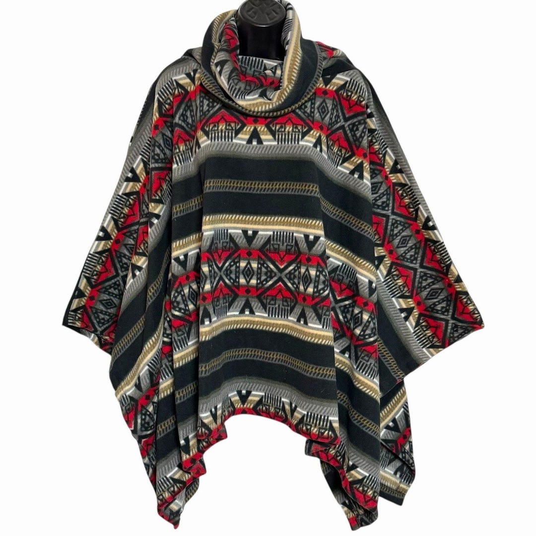 Aztec Rug Poncho Vintage Aztec Fleece Poncho, One Size, 80s/90s Boho Style - Etsy