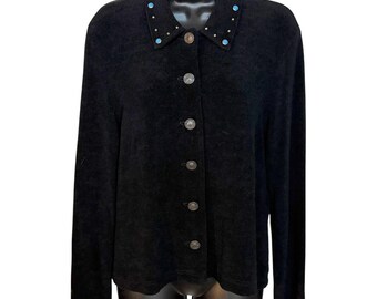 VTG 90s New Frontier Western Cowgirlcore Studded Turquoise Concho Button Top M