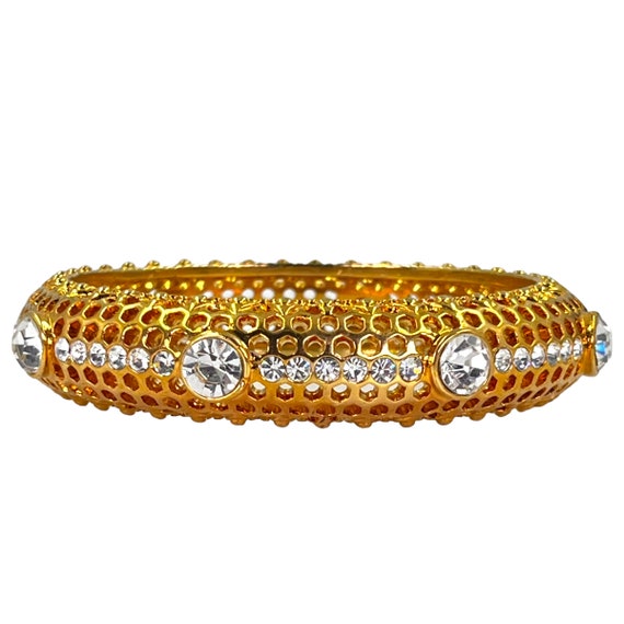 Vintage Gold Rhinestone Bangle Bracelet 1980s 199… - image 1
