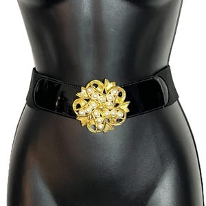 Vintage Gold & Pearl Stretch Belt 1970s 1990s Retro Elastic Wide Chunky Glam Size M