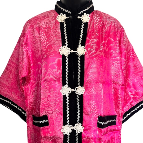 Vintage 1960s Chinese Asian Jacket Robe Black & P… - image 2