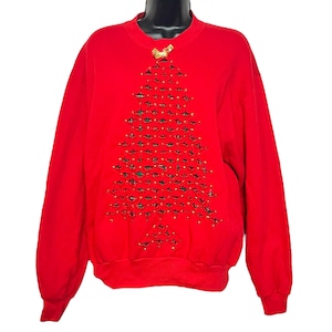 Vintage Handmade Christmas Tree Sweatshirt 1980s 1990s Cutwork Grandmacore Cottagecore Holiday Party Tacky Ugly Sweater Sz M by Jerzees