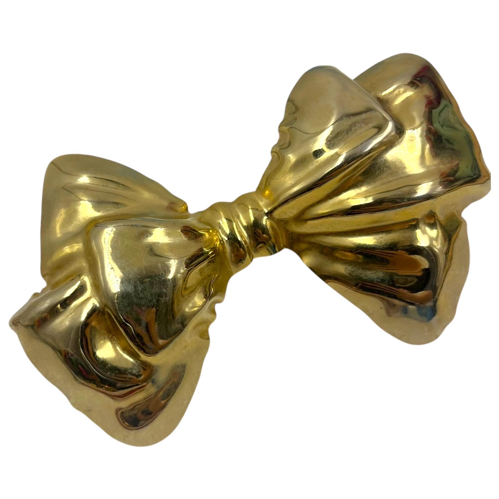 Vintage 80s Gold Tone Woven Mesh Bow Hair Barrette Made in France Large 5in Clip 1980 main image 4