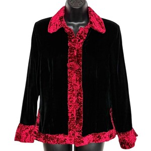 Vtg 90s Suan Yan Velvet Chenille Jacket L ML Black Red Goth Whimsygoth Shacket