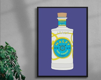 Malfy lemon gin liquor bottle digital art print | available in different sizes | alcohol print fun art | gin poster