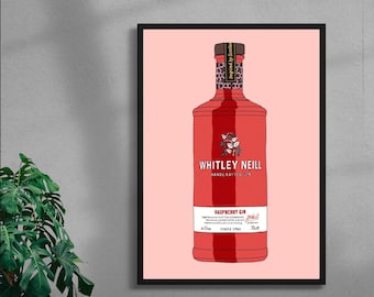 whitley neill raspberry gin liquor bottle digital art print | available in different sizes | alcohol print fun art | gin poster