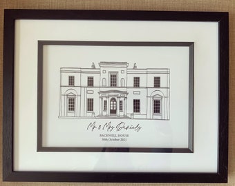 personalised custom house sketch ,building or destination hand drawing bespoke made to order place drawing holiday wedding gift architecture