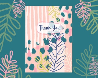 Thank you greeting card | Hand drawn design | Coloured Envelope included