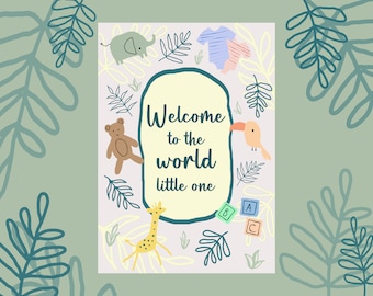 welcome to the world greeting card | new baby | Hand drawn design | Coloured Envelope included