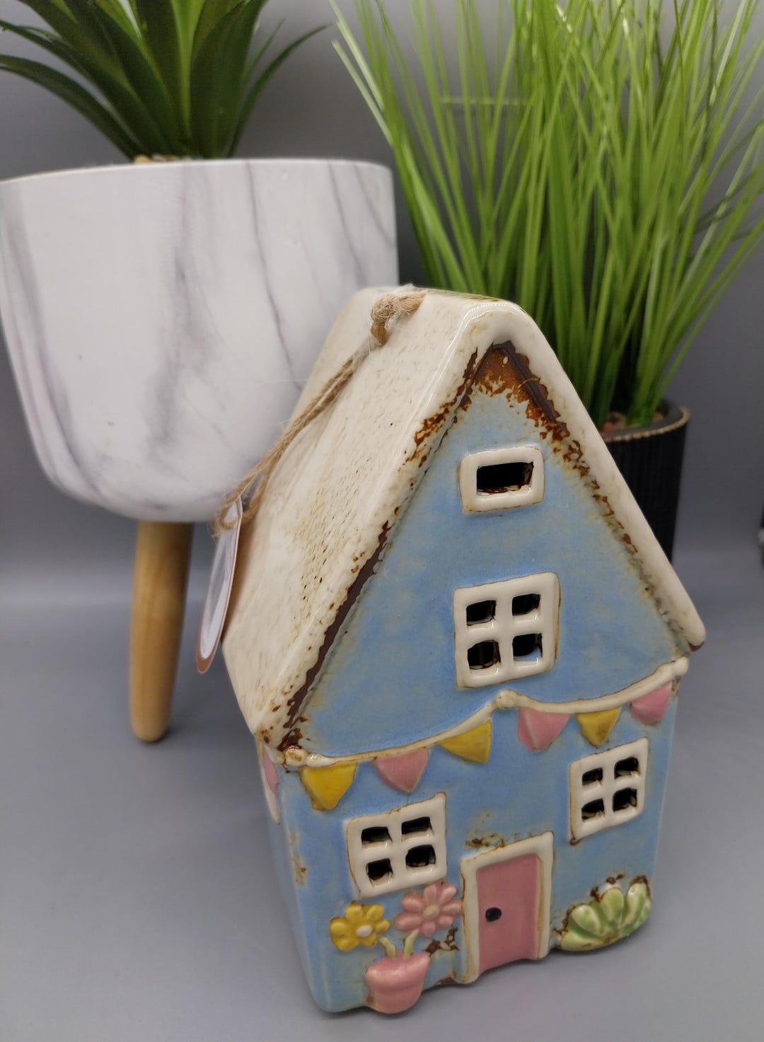 Ceramic Flags Village Pottery Ceramic Blue Garden Flags House Tealight Birthday ...