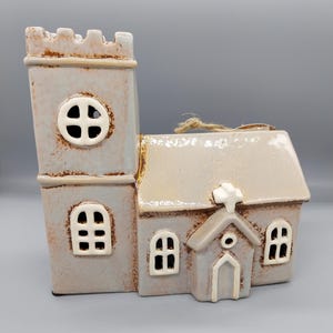 Wiejska ceramika Szary Rustykalny Kościół Norman Podgrzewacz Ceramiczny Kościół Urodziny Boże Narodzenie Rocznica Prezenty Prezenty