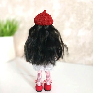 OOAK Miniature Polymer Clay Doll, Knitted Dress, Red Beret, 15cm image 4