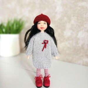 OOAK Miniature Polymer Clay Doll, Knitted Dress, Red Beret, 15cm image 8