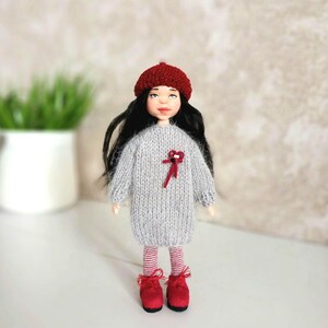 OOAK Miniature Polymer Clay Doll, Knitted Dress, Red Beret, 15cm image 2