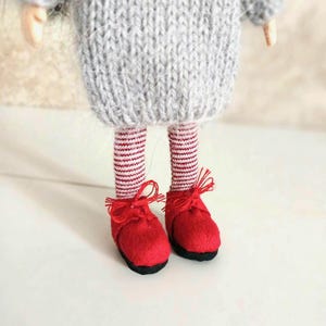 OOAK Miniature Polymer Clay Doll, Knitted Dress, Red Beret, 15cm image 6