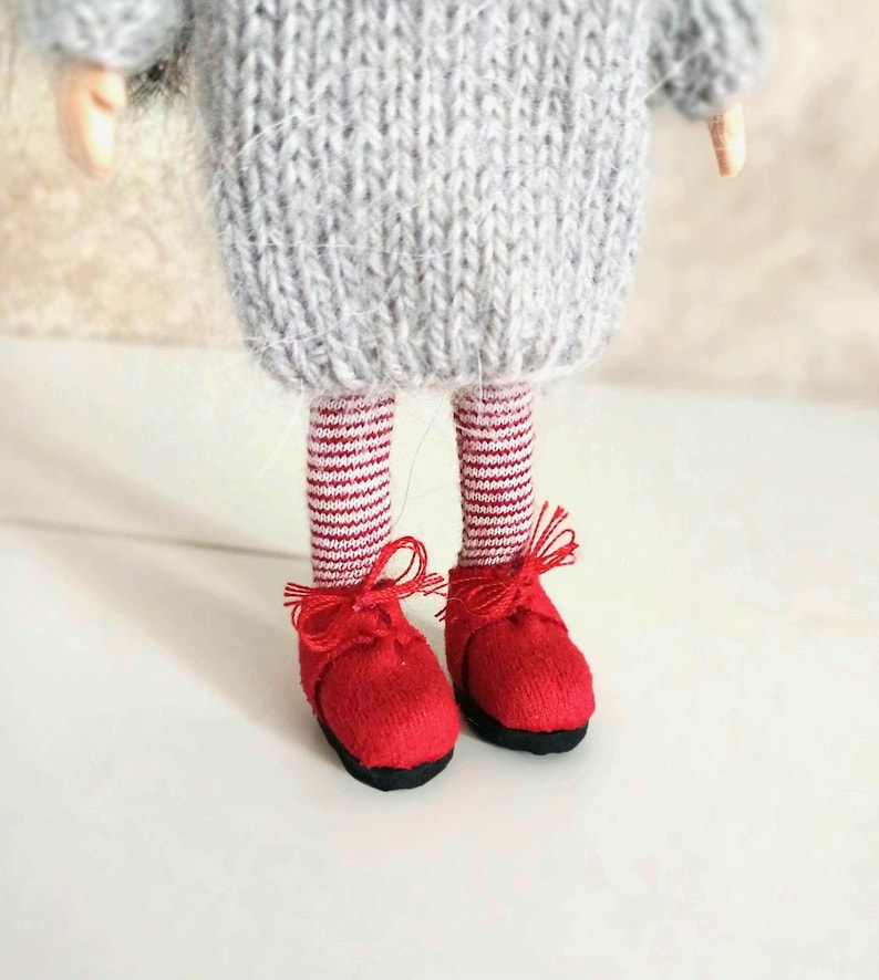 OOAK Miniature Polymer Clay Doll, Knitted Dress, Red Beret, 15cm image 6