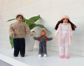 Set of doll family, parents and baby miniature dolls, 1:12 miniature for dollhouse, small dolls, collectible miniature dolls