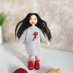 OOAK Miniature Polymer Clay Doll, Knitted Dress, Red Beret, 15cm image 5