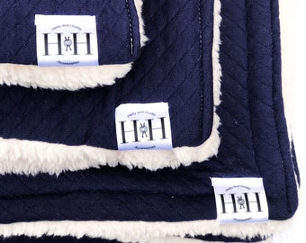 Navy Jersey and Cream Faux Fur Pet Blanket