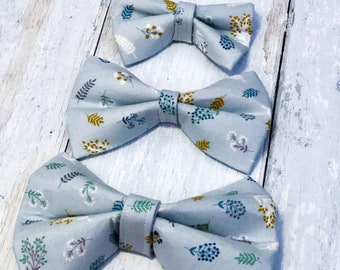 Spring Sprig Grey Dog Bow / Bowtie