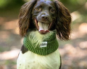 Luxury Hand Knitted 100% Merino Wool Dog Snood - Olive