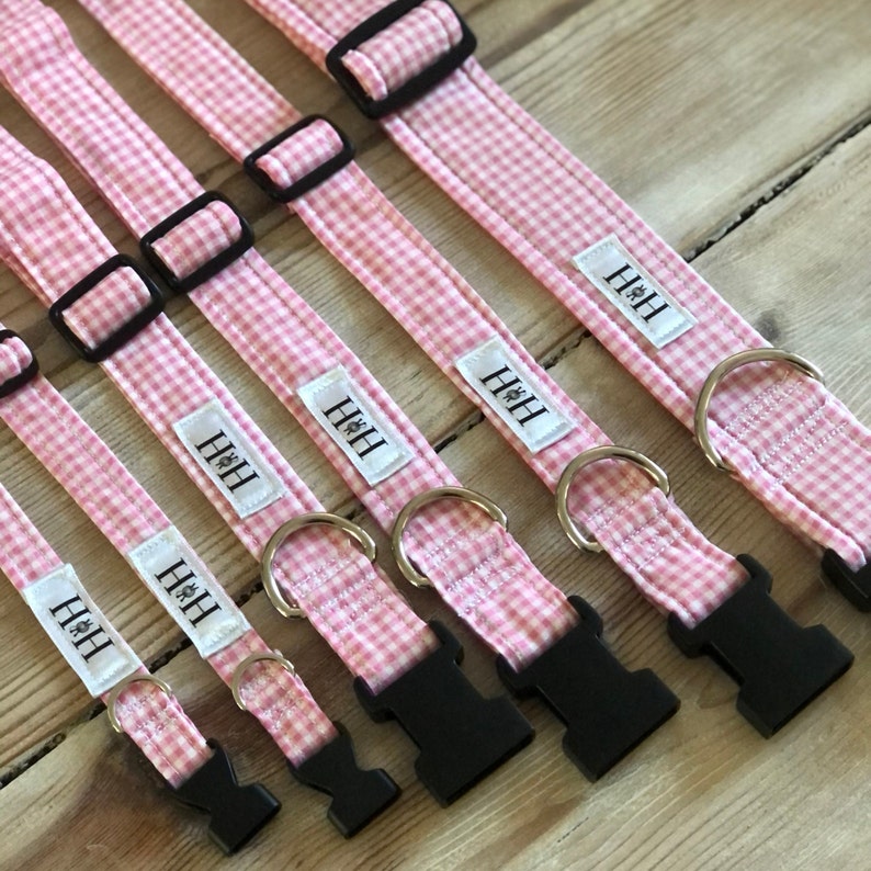 Hetty & Huxley pink gingham pet collar - all 6 sizes