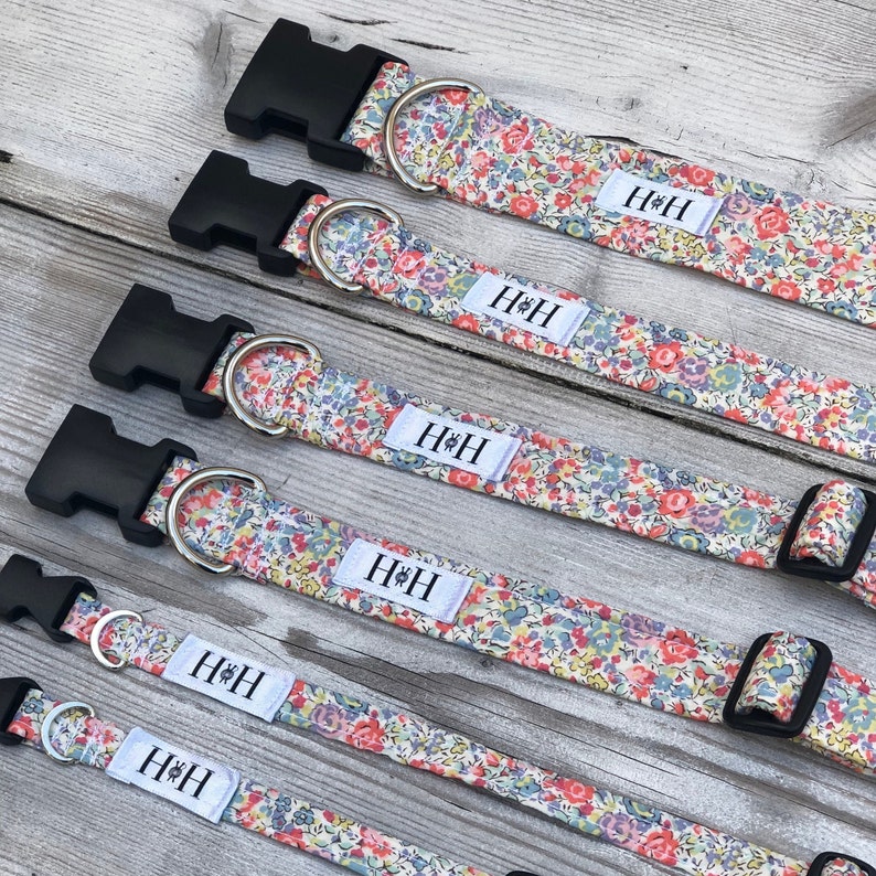 Hetty & Huxley Liberty pastel floral pet collars in all 6 sizes