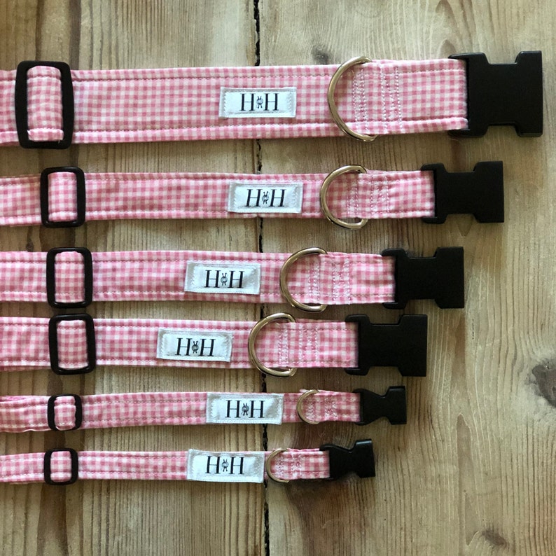 Hetty & Huxley pink gingham pet collar - all 6 sizes