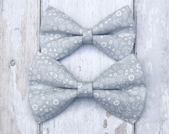 Grey Floral Dog Bow / Bowtie