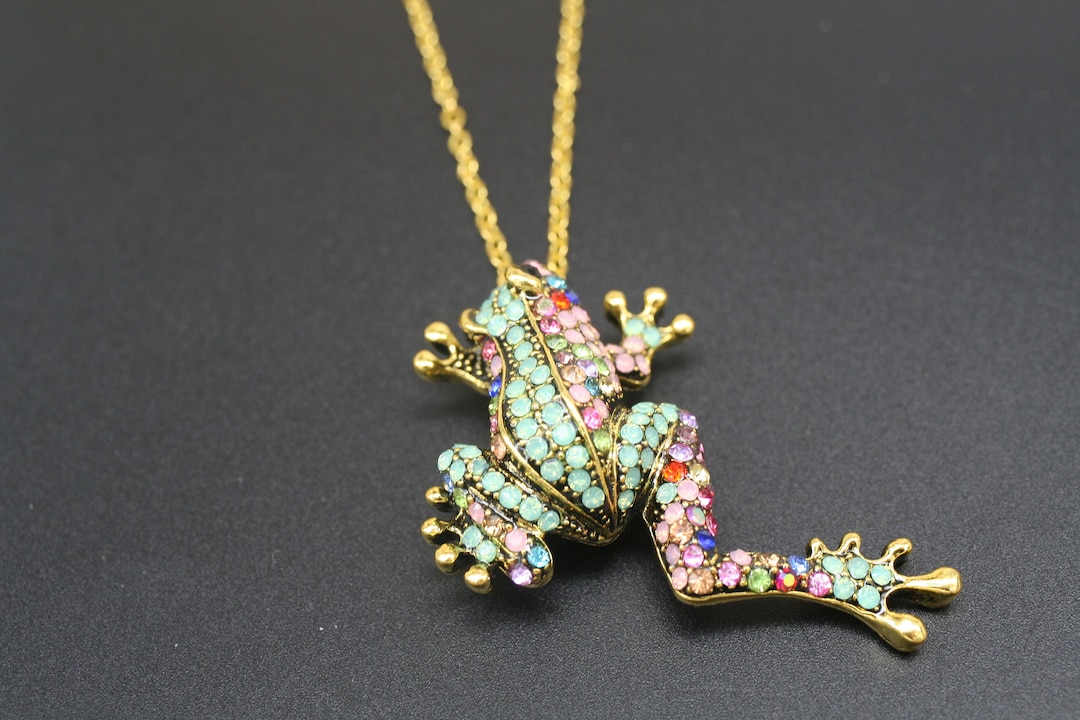 Rhinestone Frog Necklace Frog Jewelry Animal Necklace Etsy
