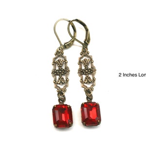 Red Art a deco Earrings- Long Drop Earrings- Flapper Earrings- Great Gatsby- Vintage Style- Regency Earrings- Edwardian Earrings