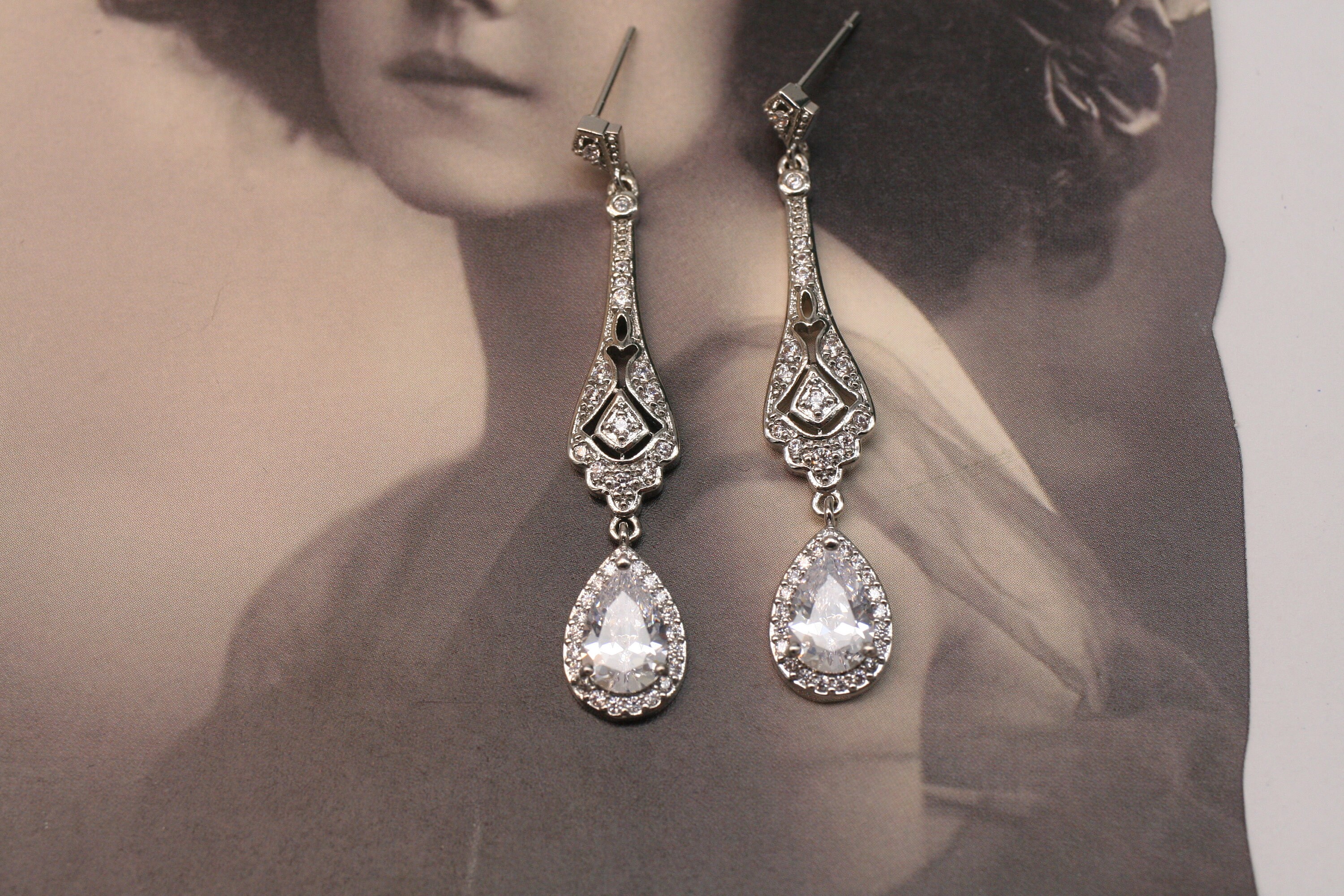 Old Russian Style Malinka Diamond Earrings 585 E1226 - Anzor Jewelry