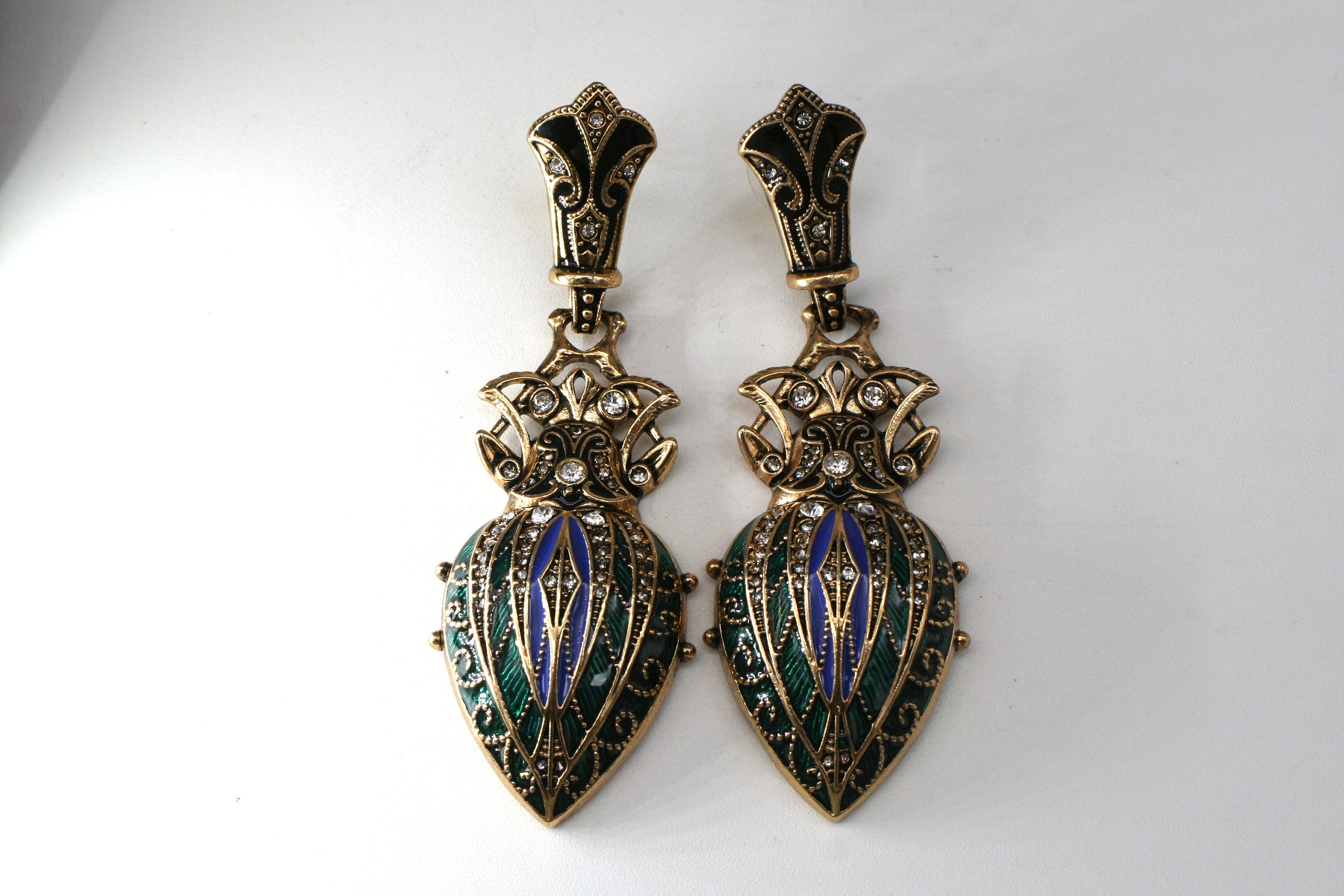 Art Deco Early Trifari Rhinestone Baguette Greek Key Earrings - Ruby Lane