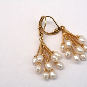 White Pearl Bridal Earrings- Art Deco Earrings- Art Deco Jewelry- Downtown Abbey- Great Gatsby- Vintage Style- Gold Earrings